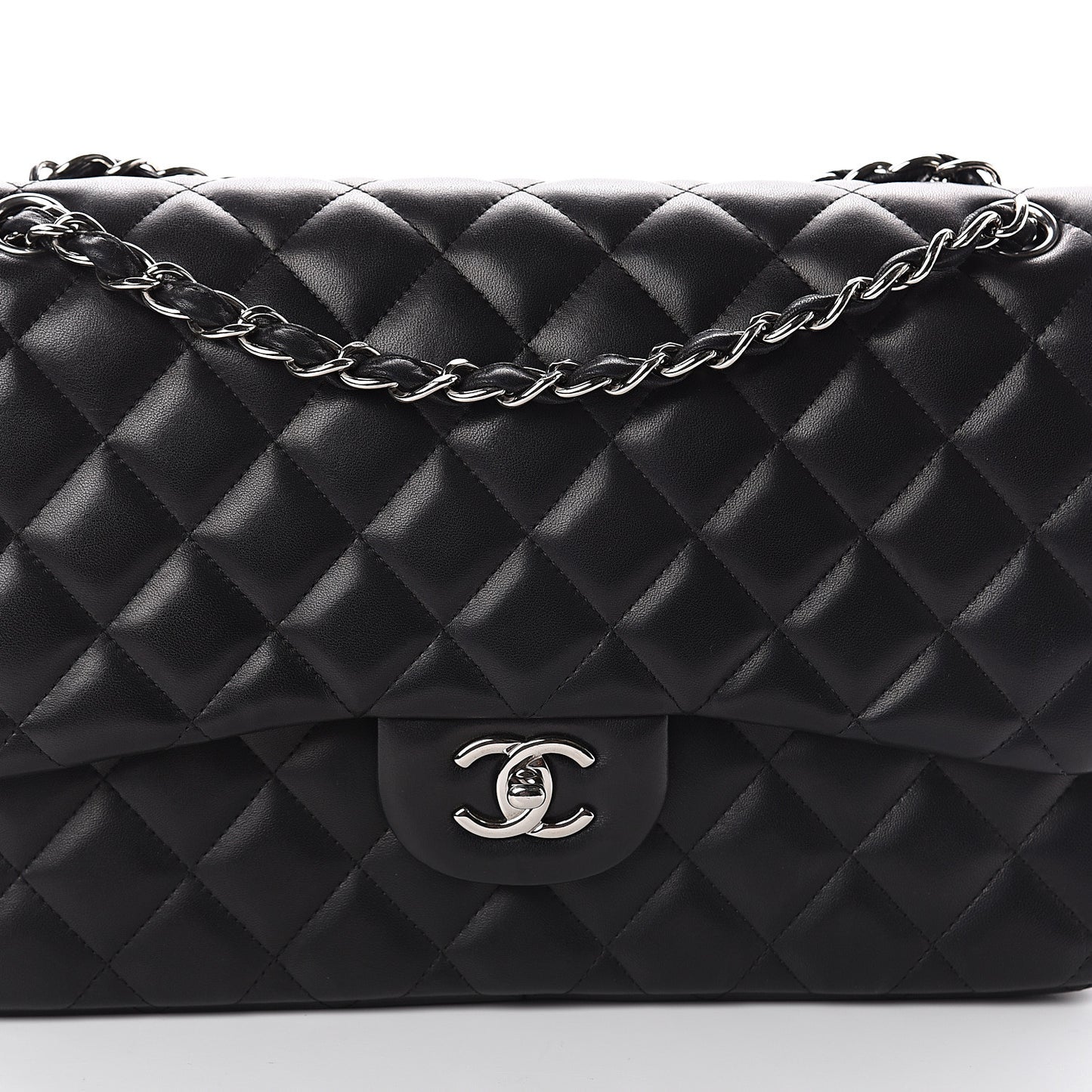 Lambskin Quilted Jumbo Double Flap Black
