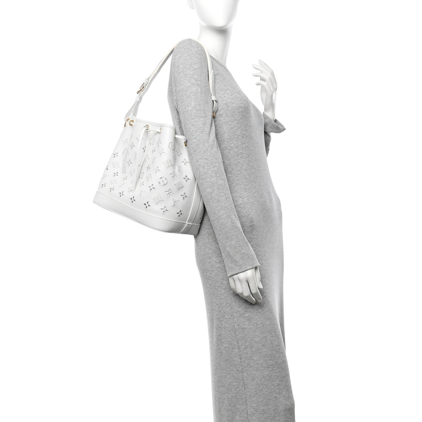 Calfskin Monogram Cutout Petit Noe White