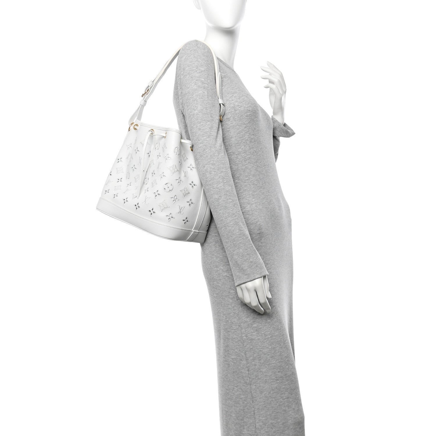 Louis Vuitton Calfskin Monogram Cutout Petit Noe White 2 of 9