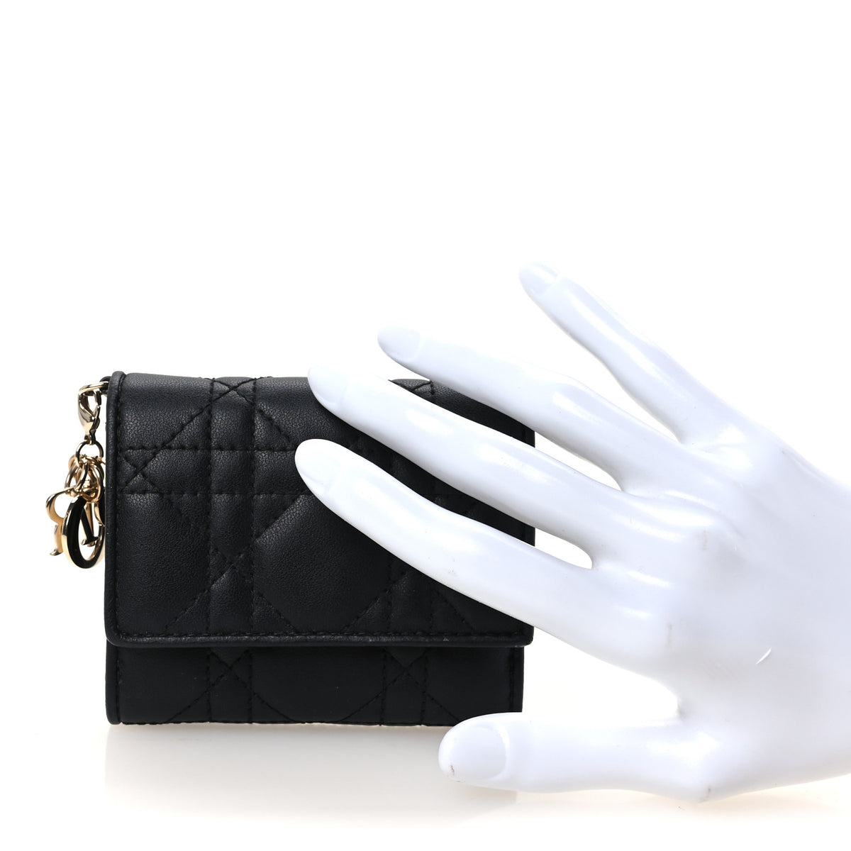 Christian Dior Lambskin Cannage Lady Dior Lotus Wallet Black 2 of 13