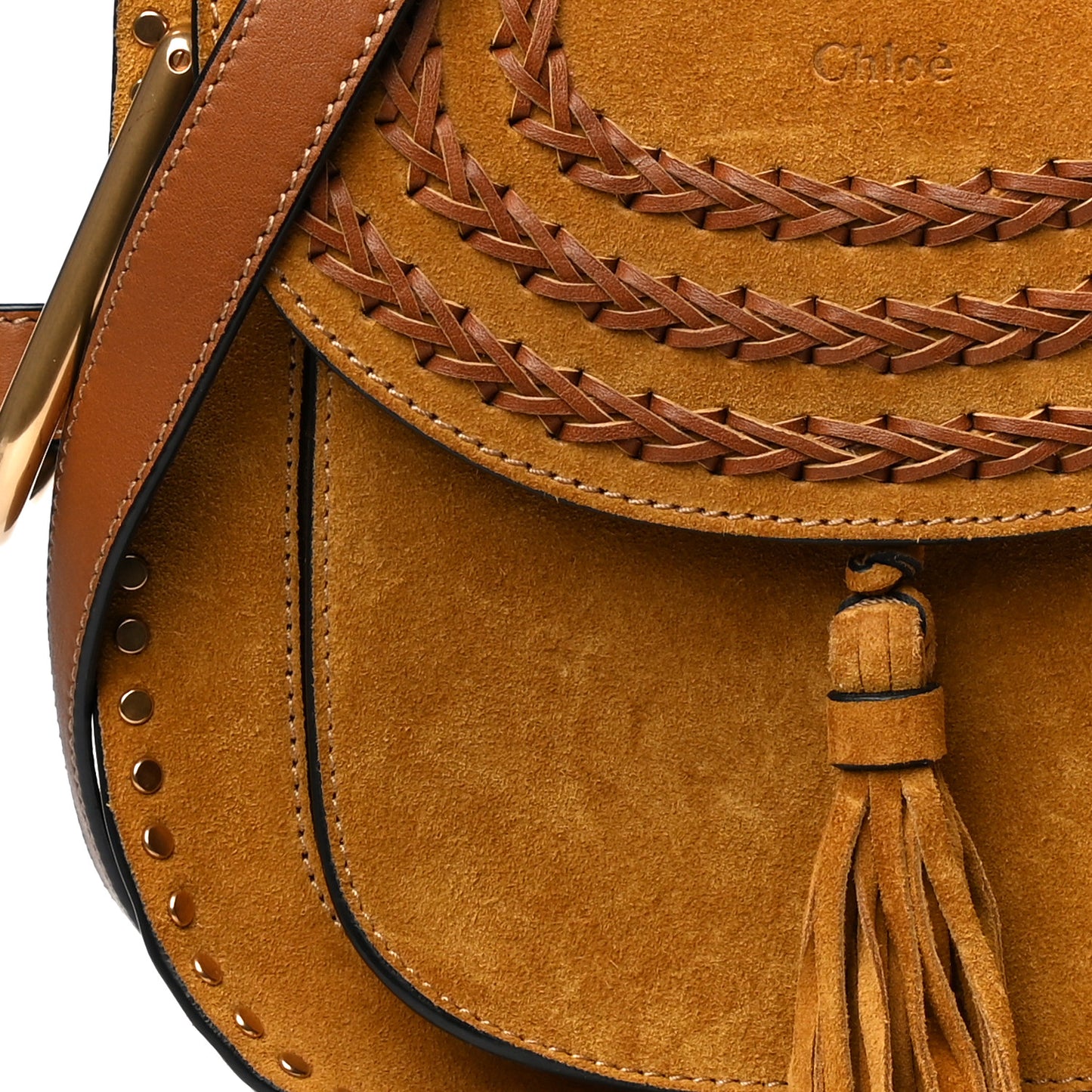 Suede Calfskin Braided Small Hudson Shoulder Bag Caramel