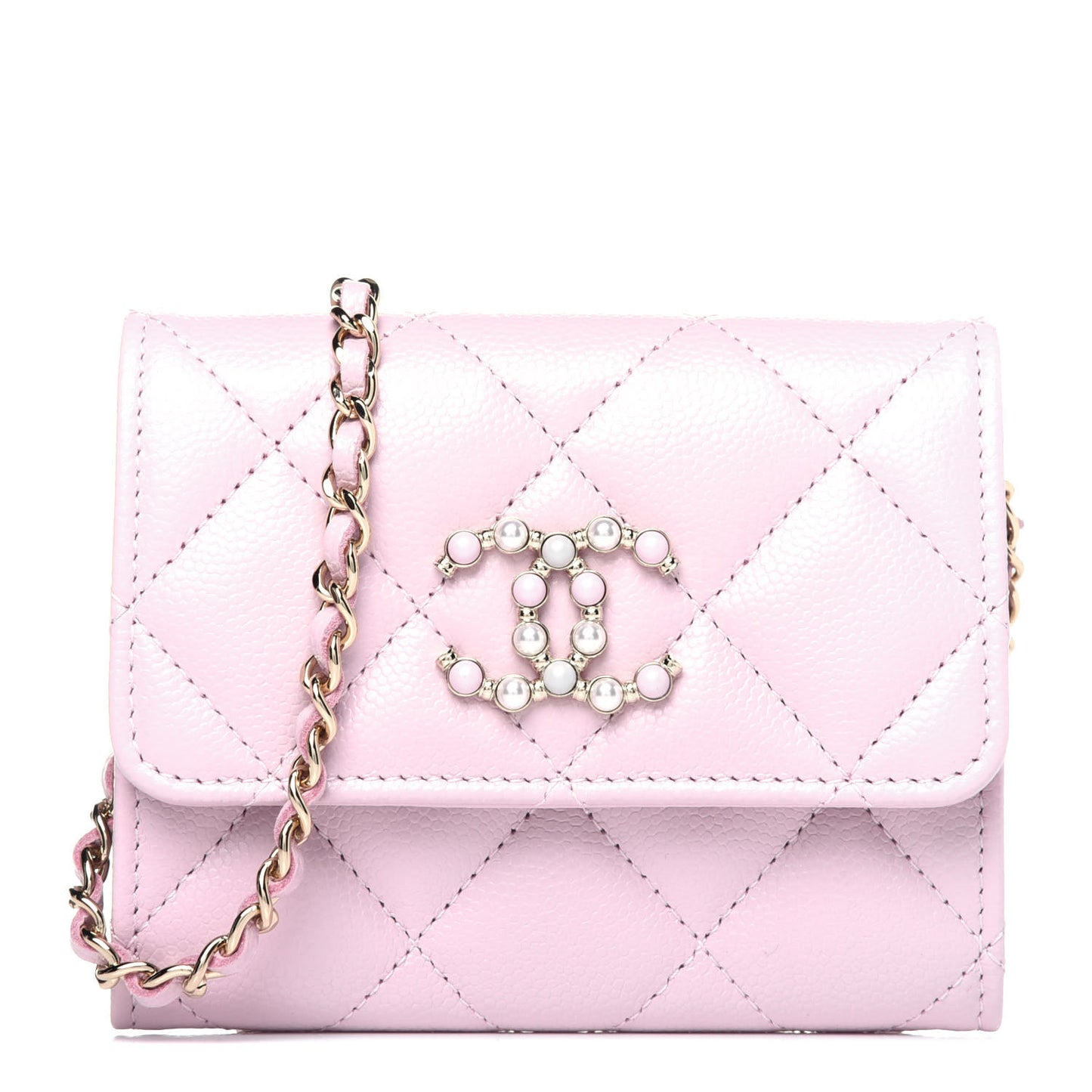 Caviar Quilted Coco Candy Card Holder On Chain Light Pink