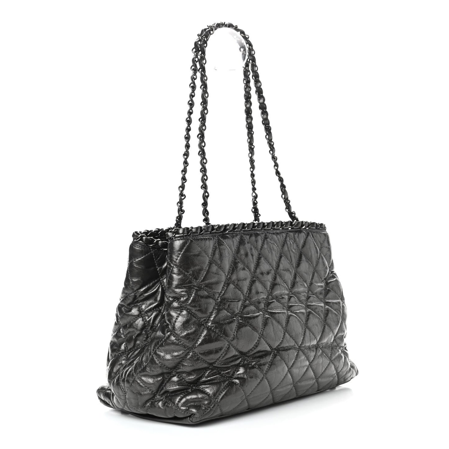 Calfskin Quilted Small Chain Me Tote Dark Grey