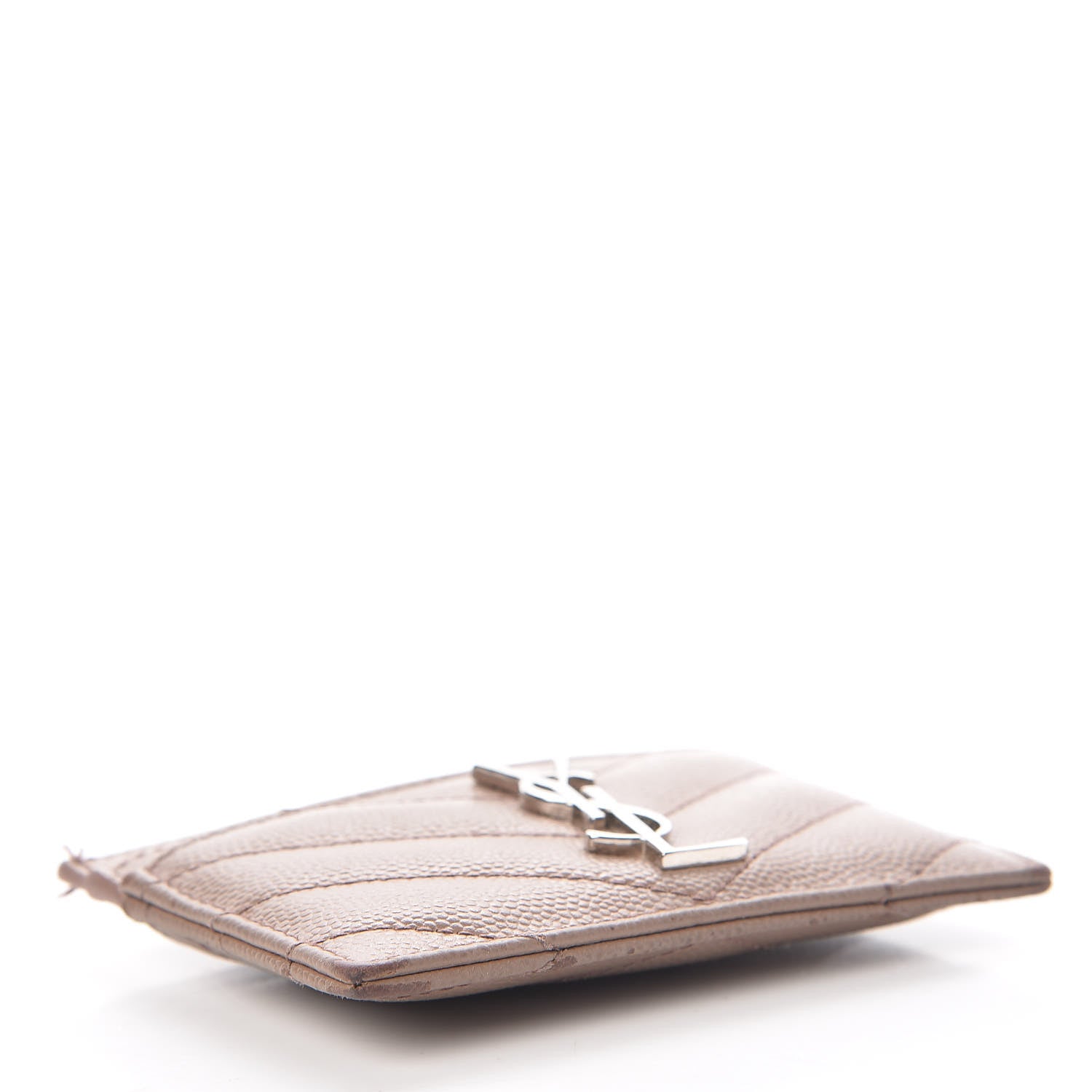Saint Laurent Grain De Poudre Matelasse Chevron Monogram Credit Card Case Dark Beige 4 of 14
