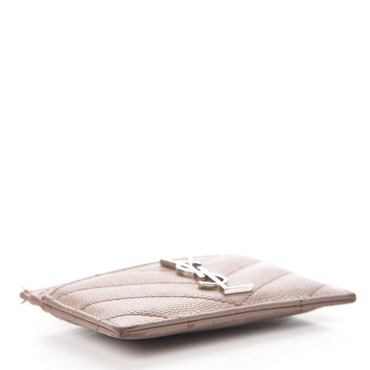 Saint Laurent Grain De Poudre Matelasse Chevron Monogram Credit Card Case Dark Beige 4 of 14