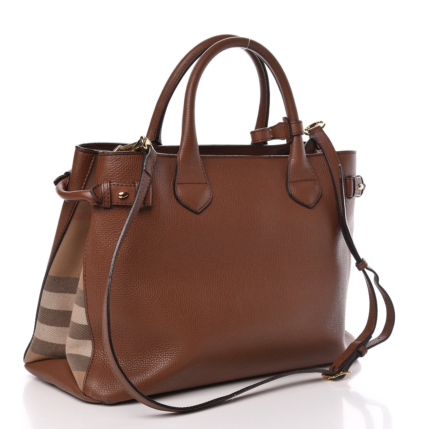 Burberry Grainy Calfskin House Check Medium Banner Tote Tan 3 of 14