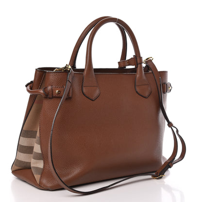 Burberry Grainy Calfskin House Check Medium Banner Tote Tan 3 of 14