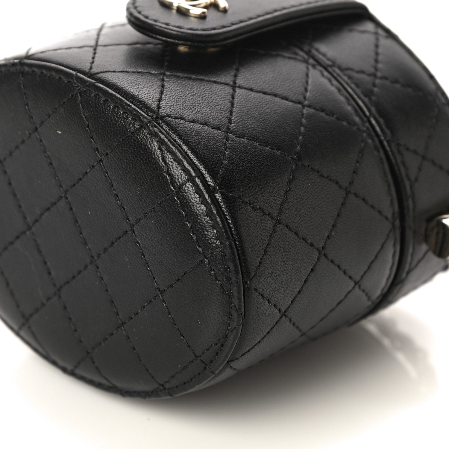 Chanel Lambskin Quilted Mini Round Vanity Case With Chain Black 11 of 14