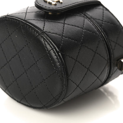 Chanel Lambskin Quilted Mini Round Vanity Case With Chain Black 11 of 14