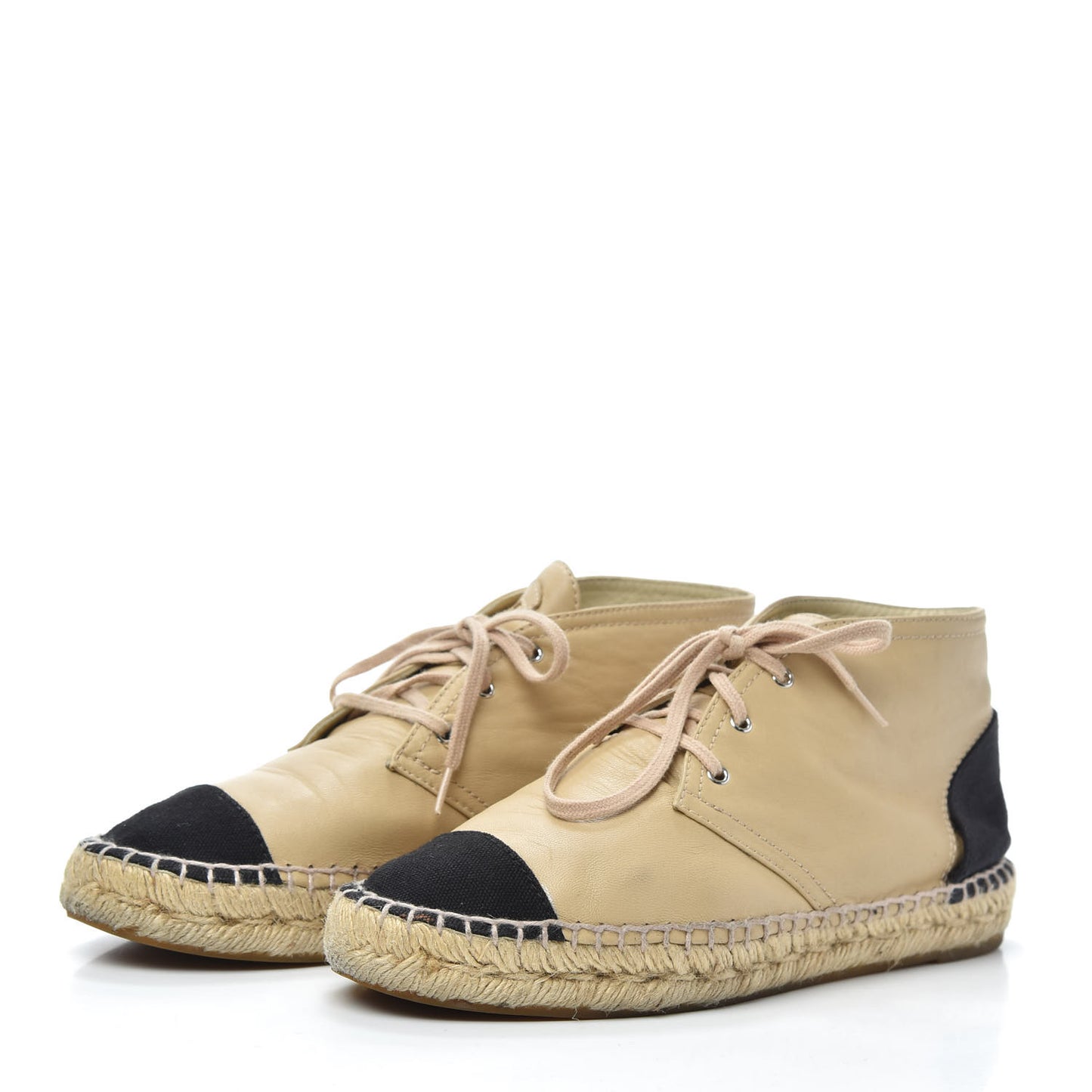 Lambskin Canvas Cap Toe Lace Up Espadrilles 38 Dark Beige Black