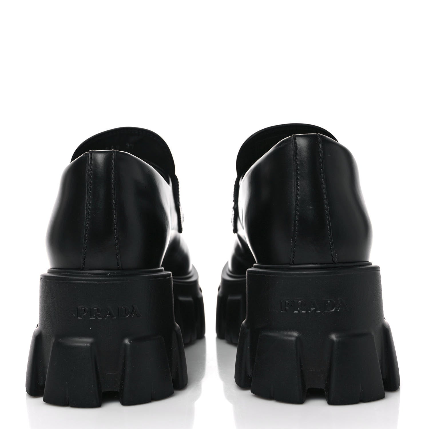 Prada Spazzolato Rois Metal Triangle Logo Monolith 55mm Loafers 37 Black 5 of 9