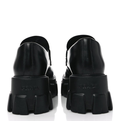 Prada Spazzolato Rois Metal Triangle Logo Monolith 55mm Loafers 37 Black 5 of 9