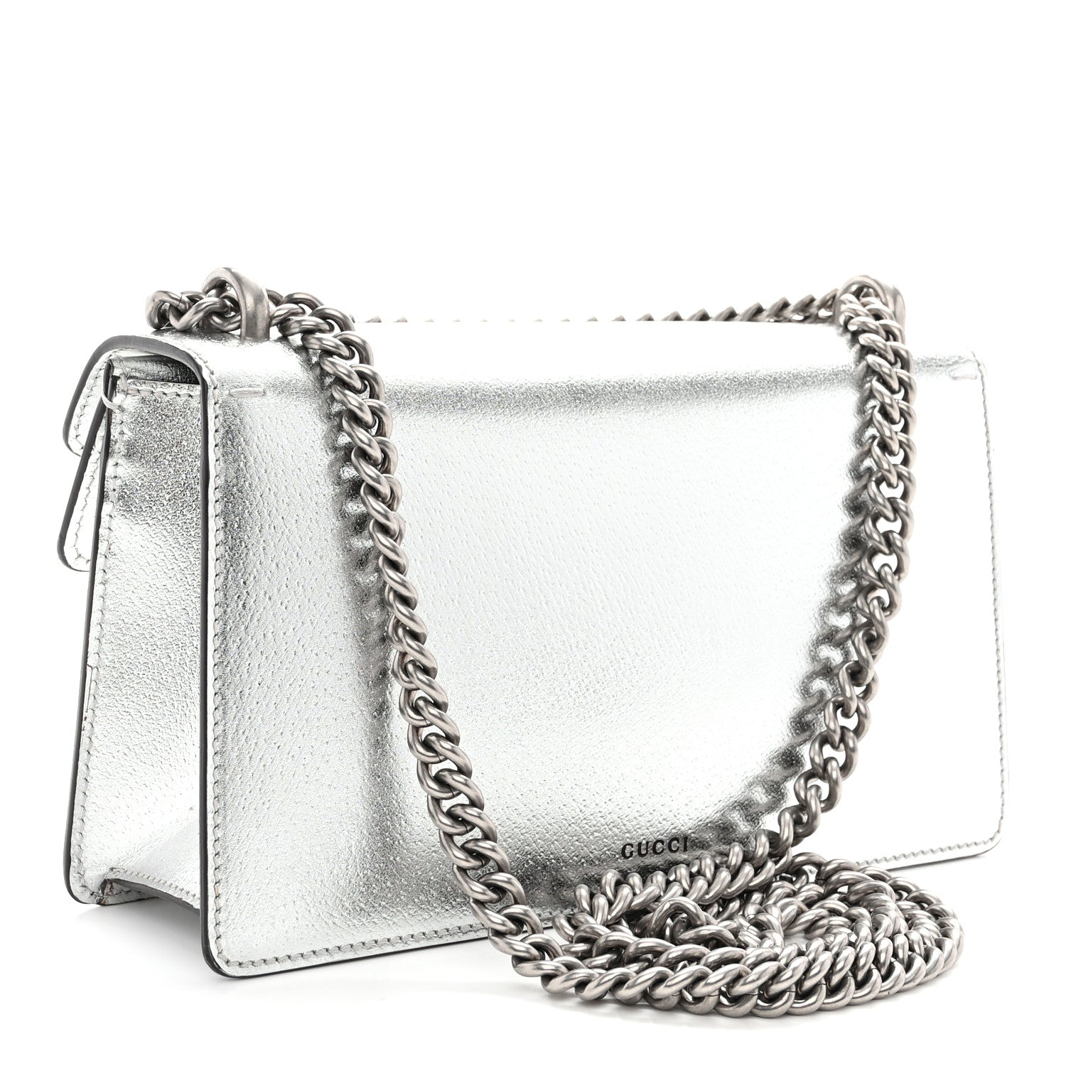 Gucci Metallic Textured Calfskin Crystal Small Dionysus Shoulder Bag Silver 3 of 13