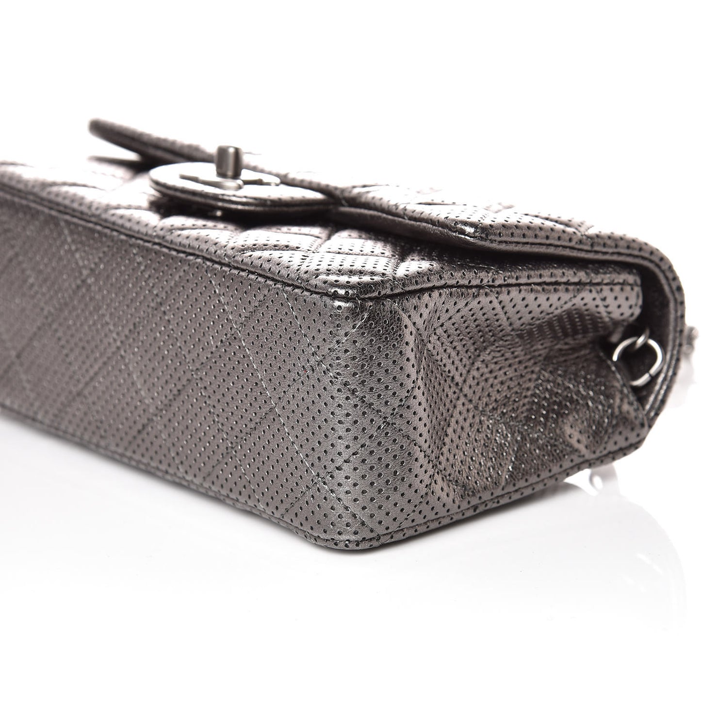 Metallic Lambskin Perforated Mini Rectangular Flap Grey
