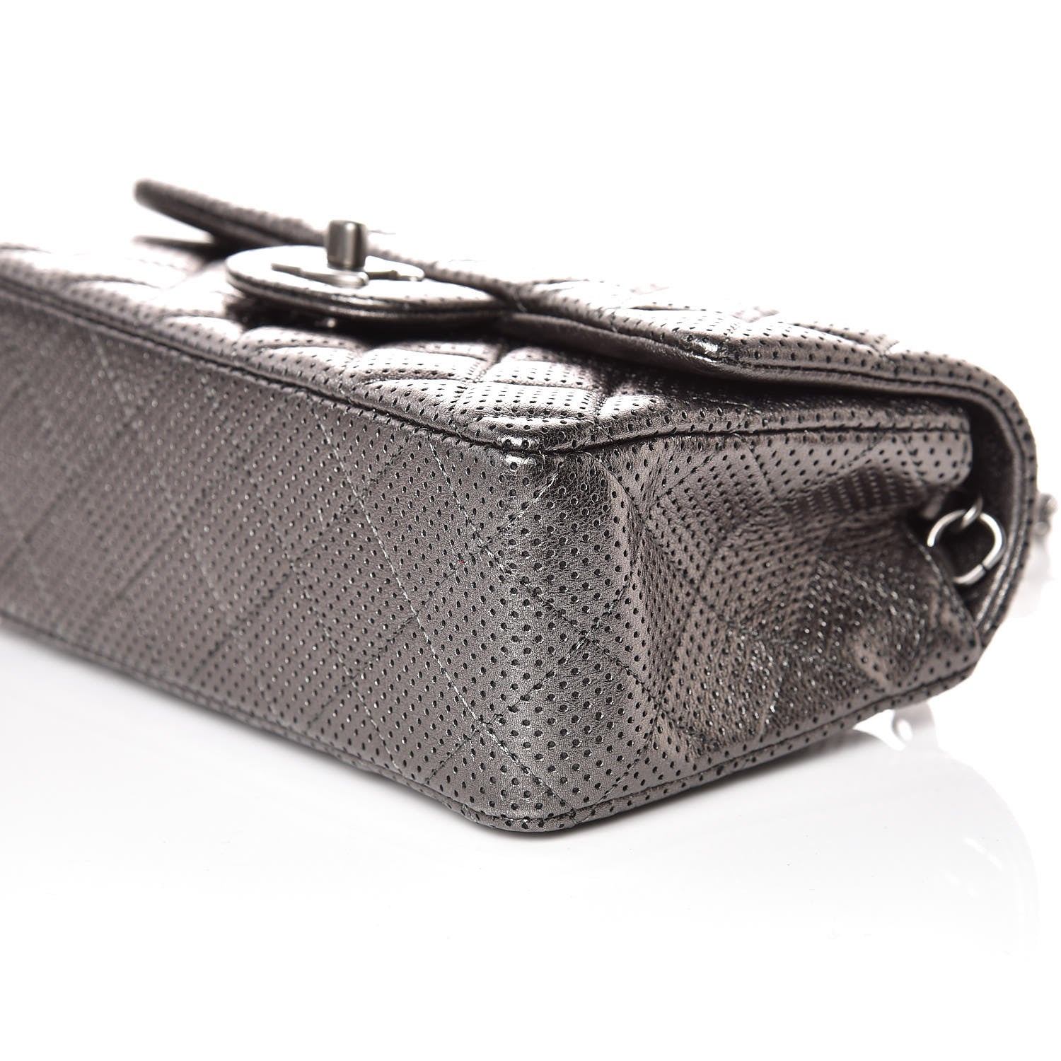 Chanel Metallic Lambskin Perforated Mini Rectangular Flap Grey 6 of 10