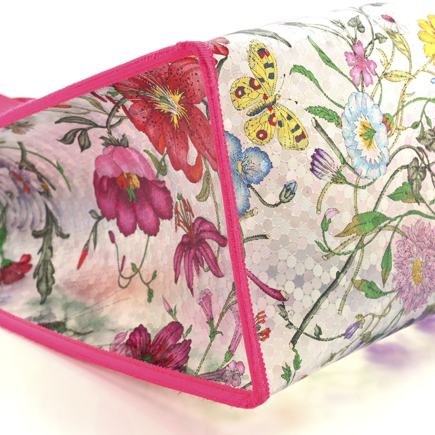 Calfskin Textured Vinyl Print Flora Tote Fluorescent Fuchsia