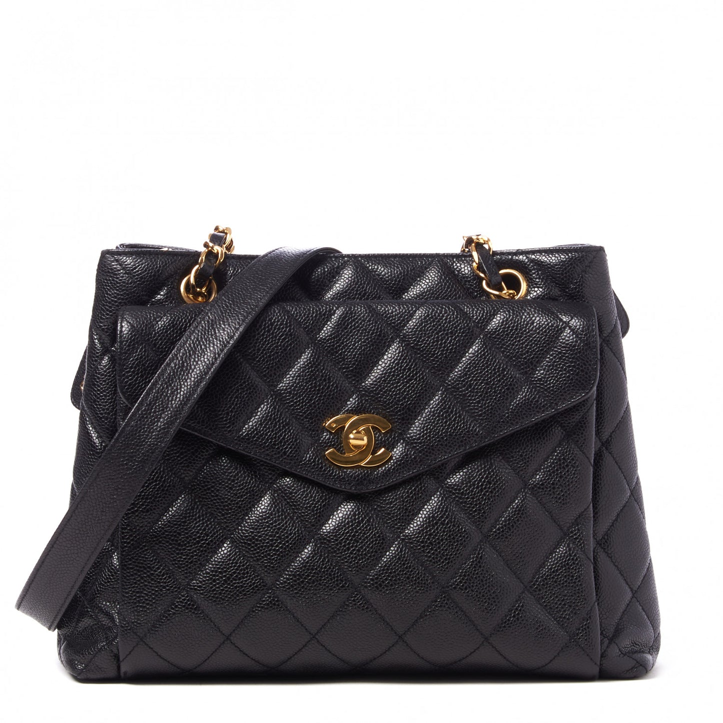 Caviar Quilted Flap Shoulder Bag Black
