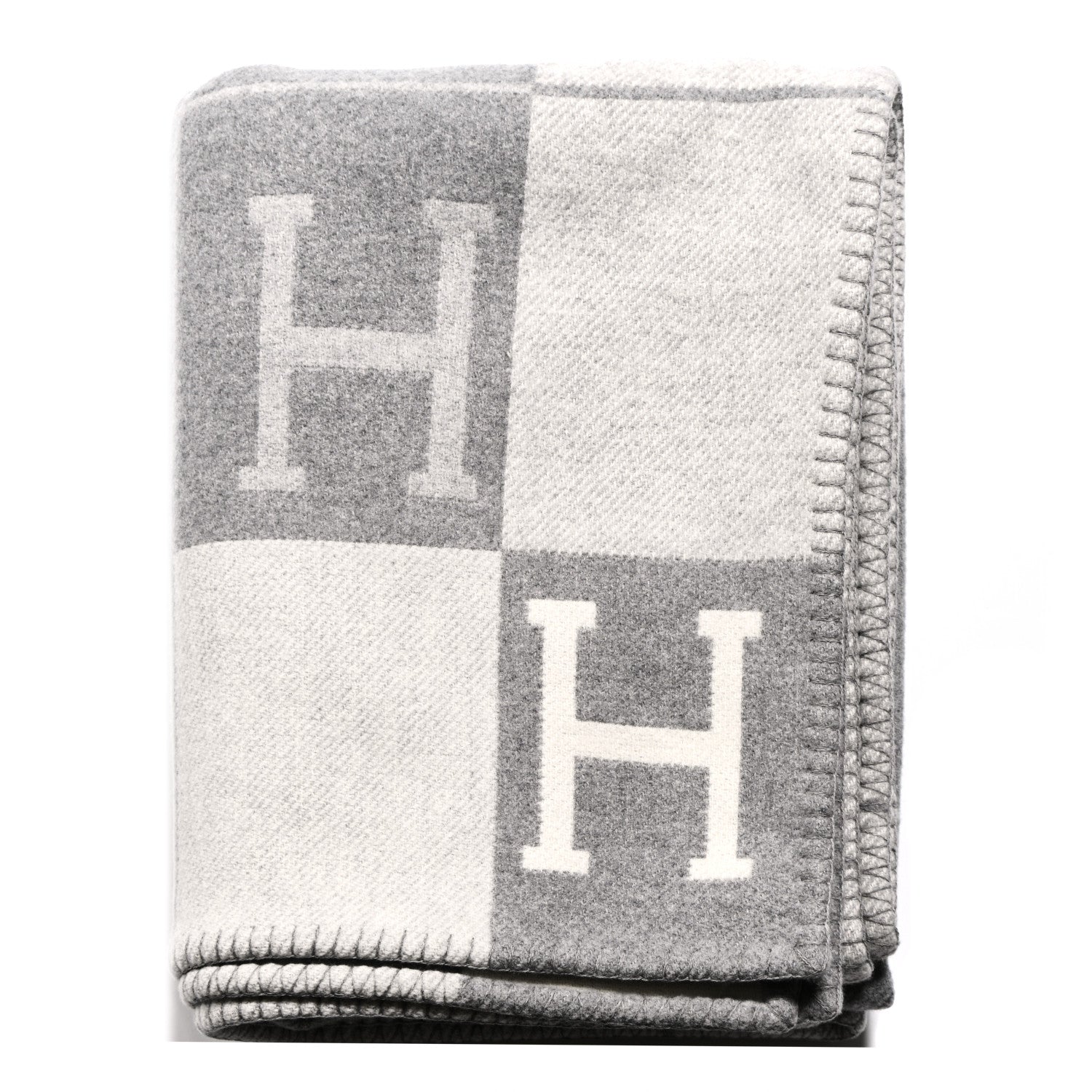 Hermes Wool Cashmere Avalon III Blanket Ecru Gris Clair 1 of 3