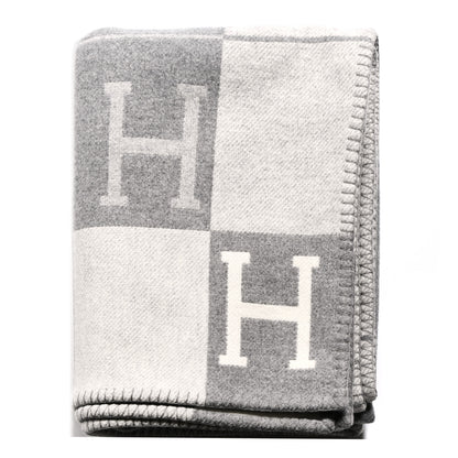Hermes Wool Cashmere Avalon III Blanket Ecru Gris Clair 1 of 3