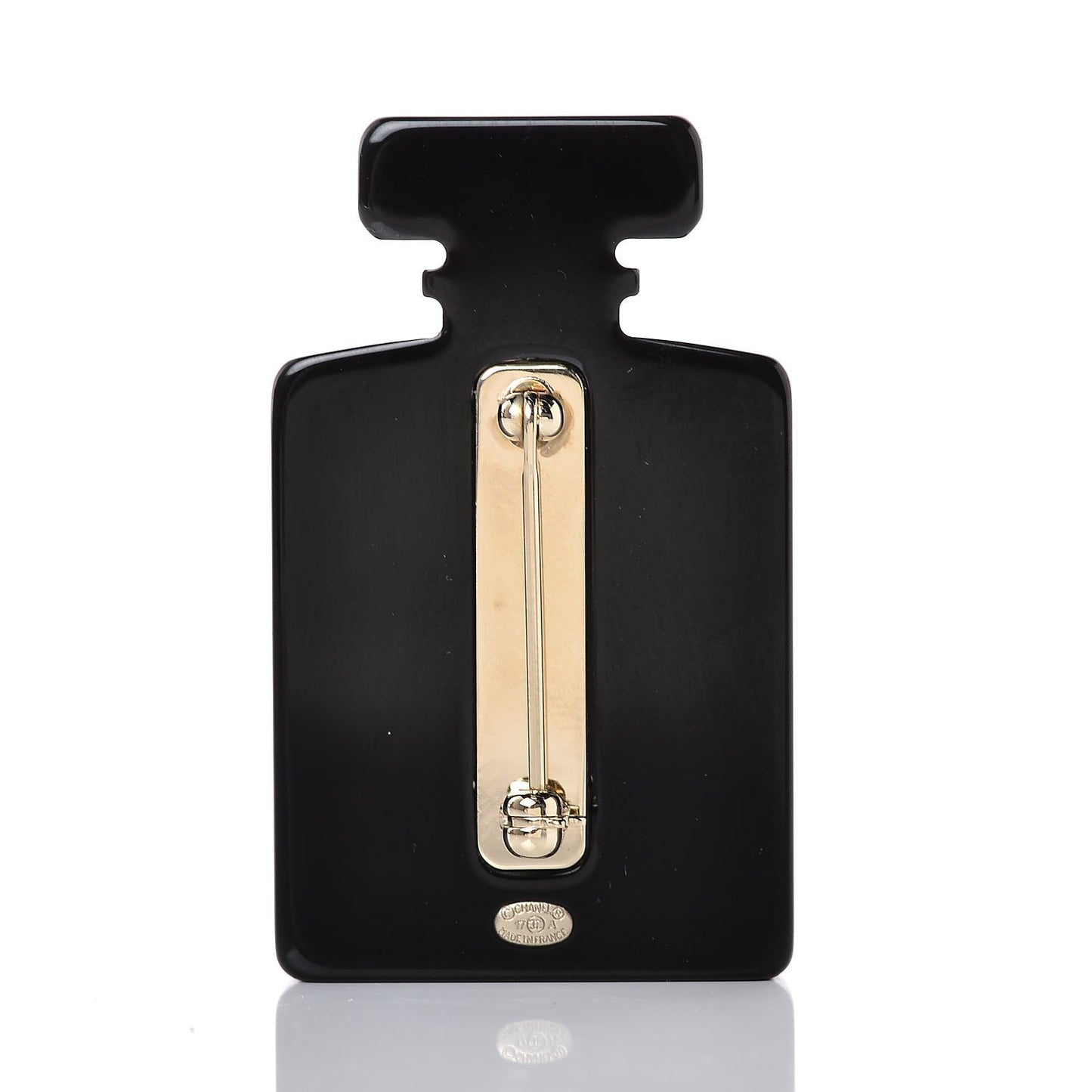 Resin Strass Perfume Bottle CC Brooch Black Gold