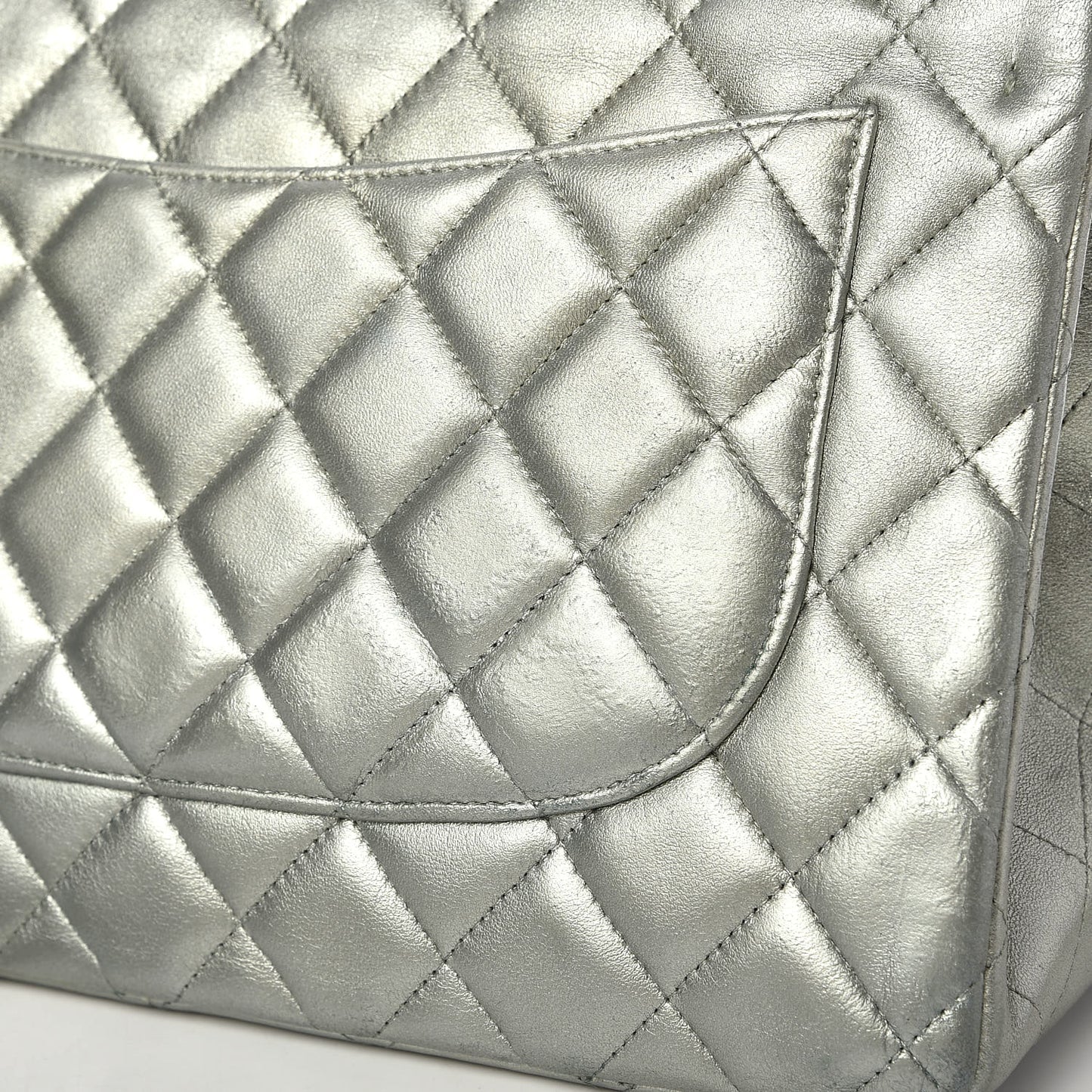 Metallic Lambskin Quilted Jumbo Double Flap Green