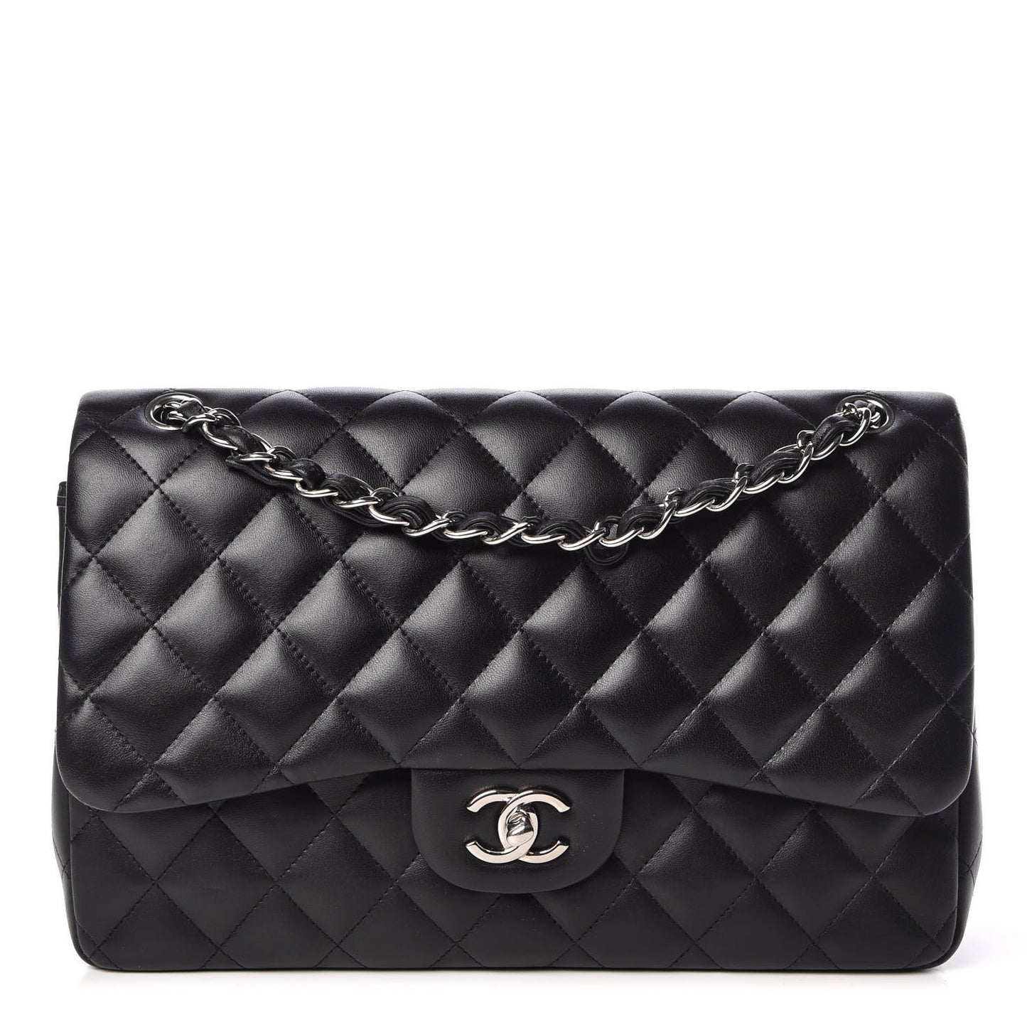 Lambskin Quilted Jumbo Double Flap Black