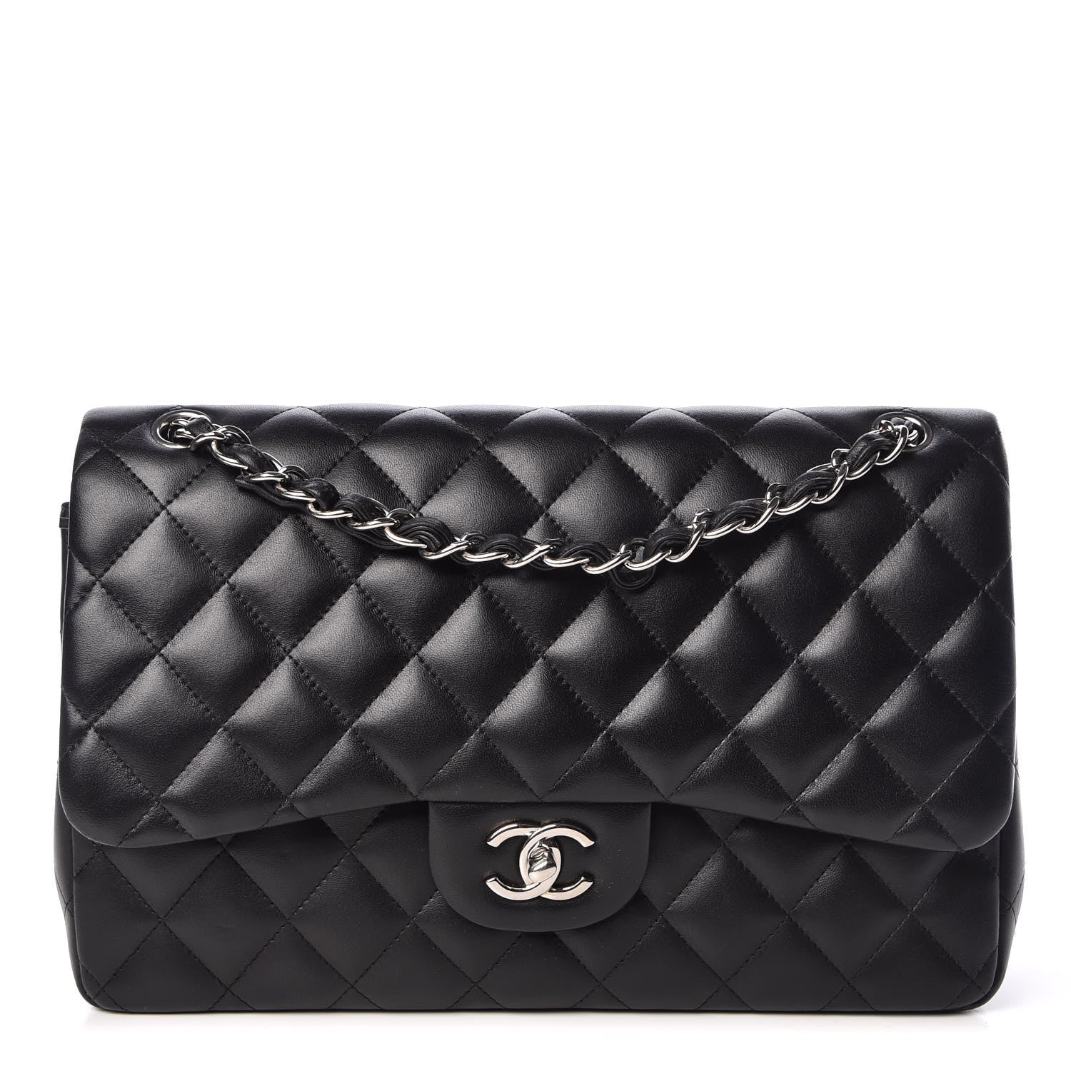 Chanel Lambskin Quilted Jumbo Double Flap Black 1 of 9