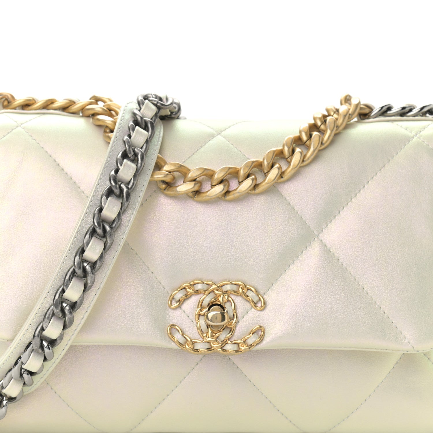 Chanel Iridescent Calfskin Quilted Medium Chanel 19 Flap White 8 of 10