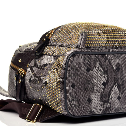 MCM Visetos Snakeskin Printed Studded Small Stark Backpack Light Grey 8 of 9