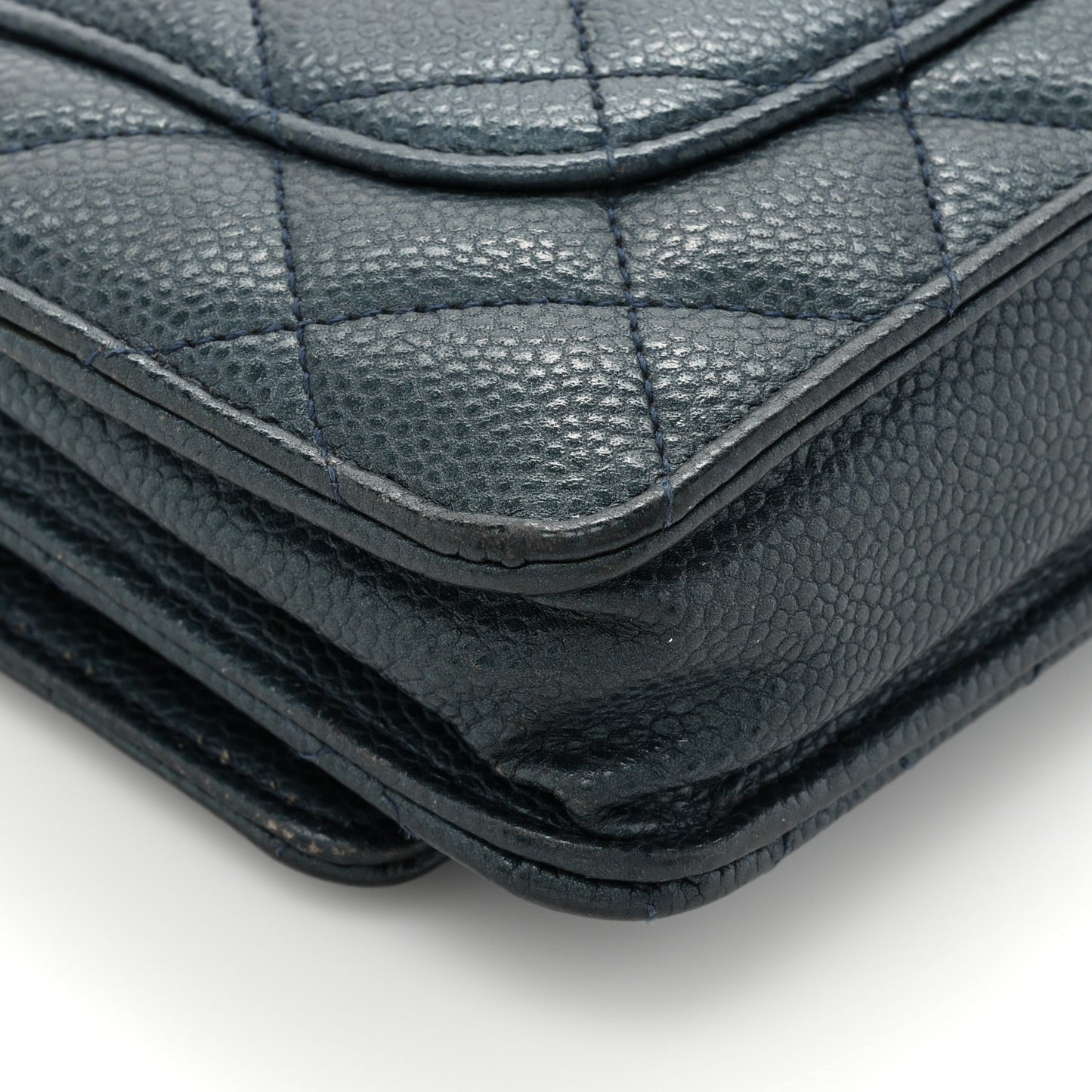 Caviar Quilted Wallet on Chain WOC Navy Blue