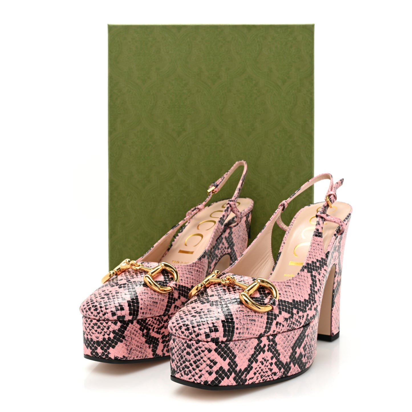 Calfskin Python Print Horsebit Platform 35/120mm Slingback Pumps 39.5 Wild Rose