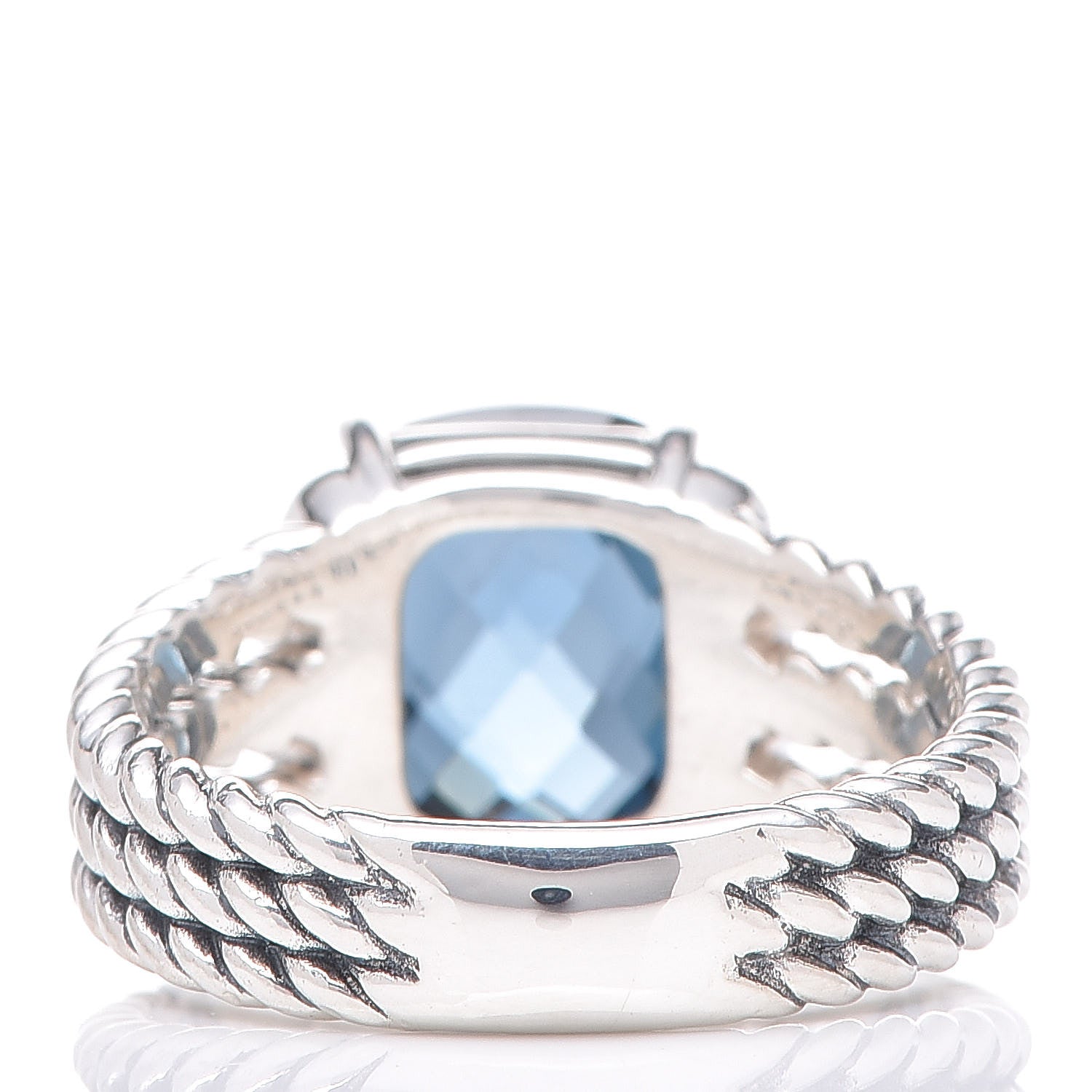 David Yurman Sterling Silver Diamond Hampton Blue Topaz 10mm Petite Wheaton Ring 51 5.75 4 of 5