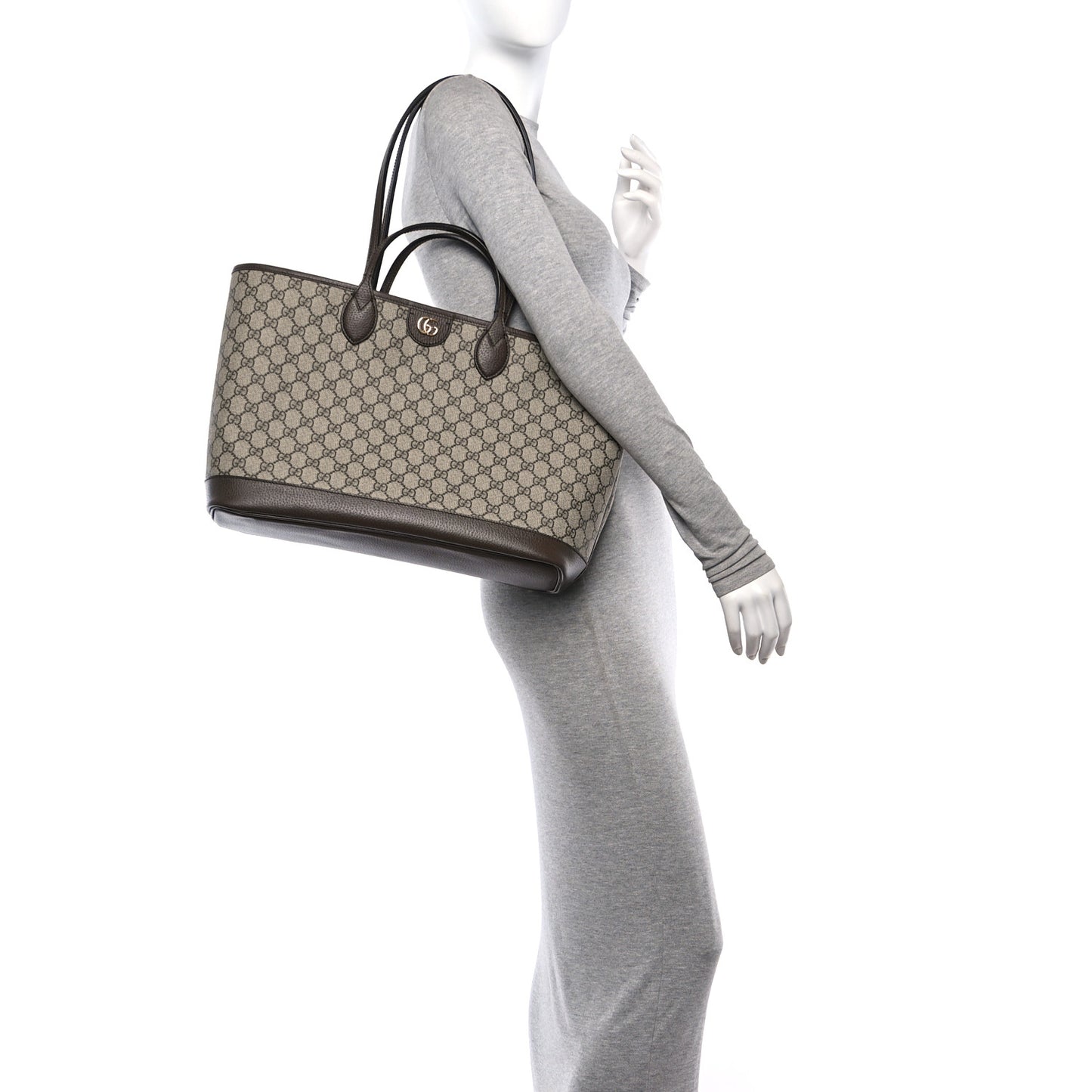 GG Supreme Monogram Textured Calfskin Medium Ophidia Shoulder Tote Bag Beige Ebony New Acero