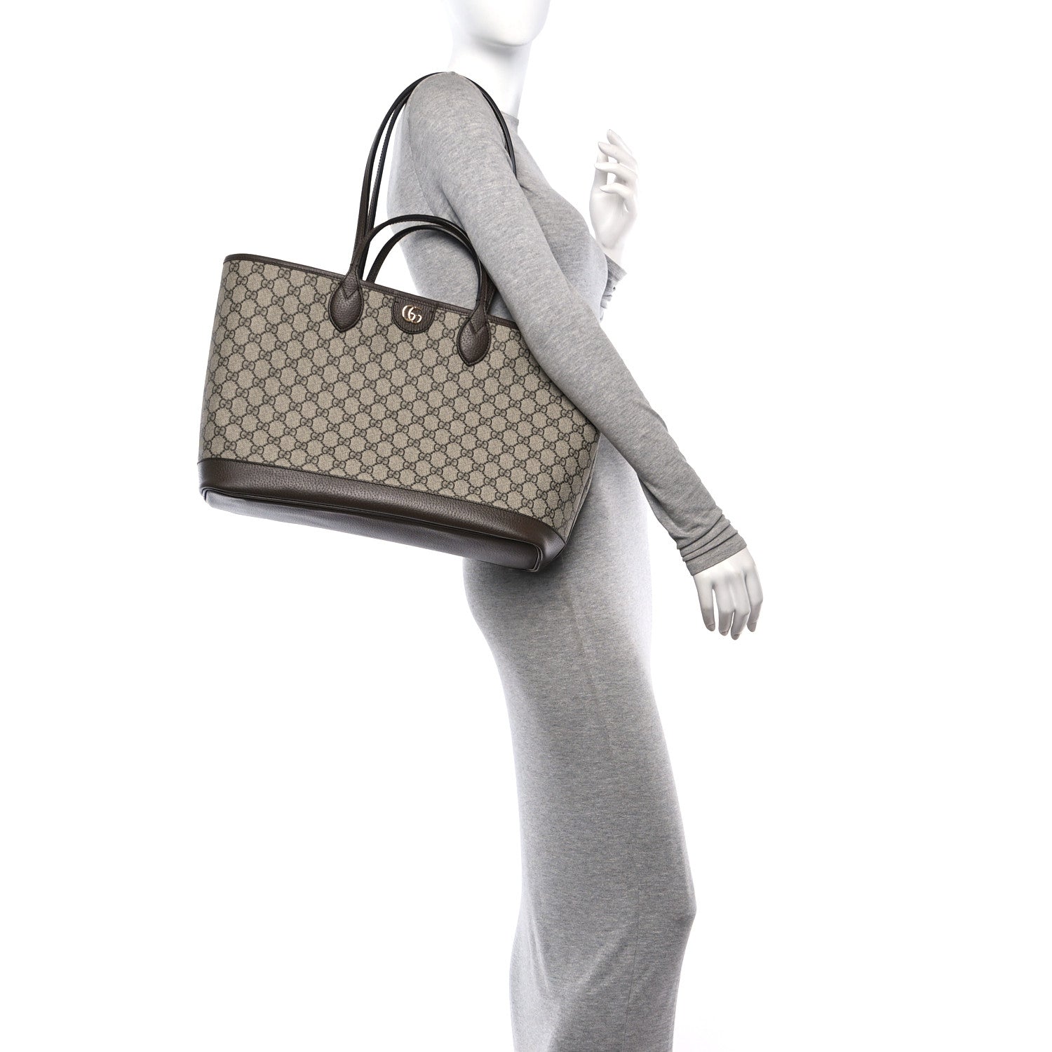 Gucci GG Supreme Monogram Textured Calfskin Medium Ophidia Shoulder Tote Bag Beige Ebony New Acero 2 of 12