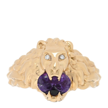 Gucci 18K Yellow Gold Diamond Amethyst Lion Head Ring 52 6 1 of 4