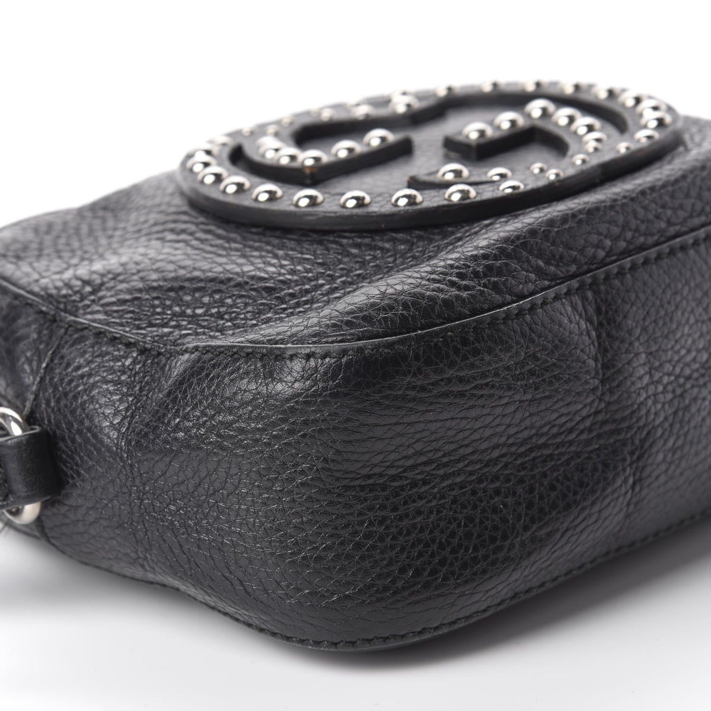 Pebbled Calfskin Studded Small Soho Disco Bag Black