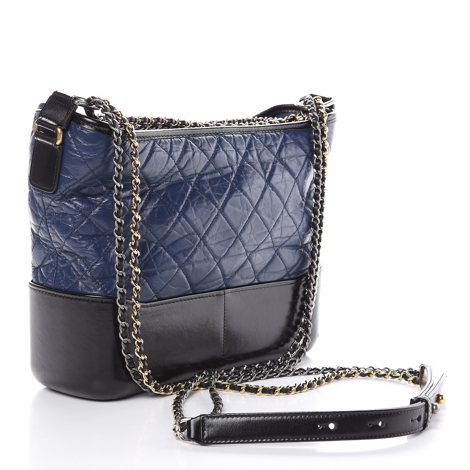 Chanel Aged Calfskin Quilted Medium Gabrielle Hobo Navy Black 3 of 13