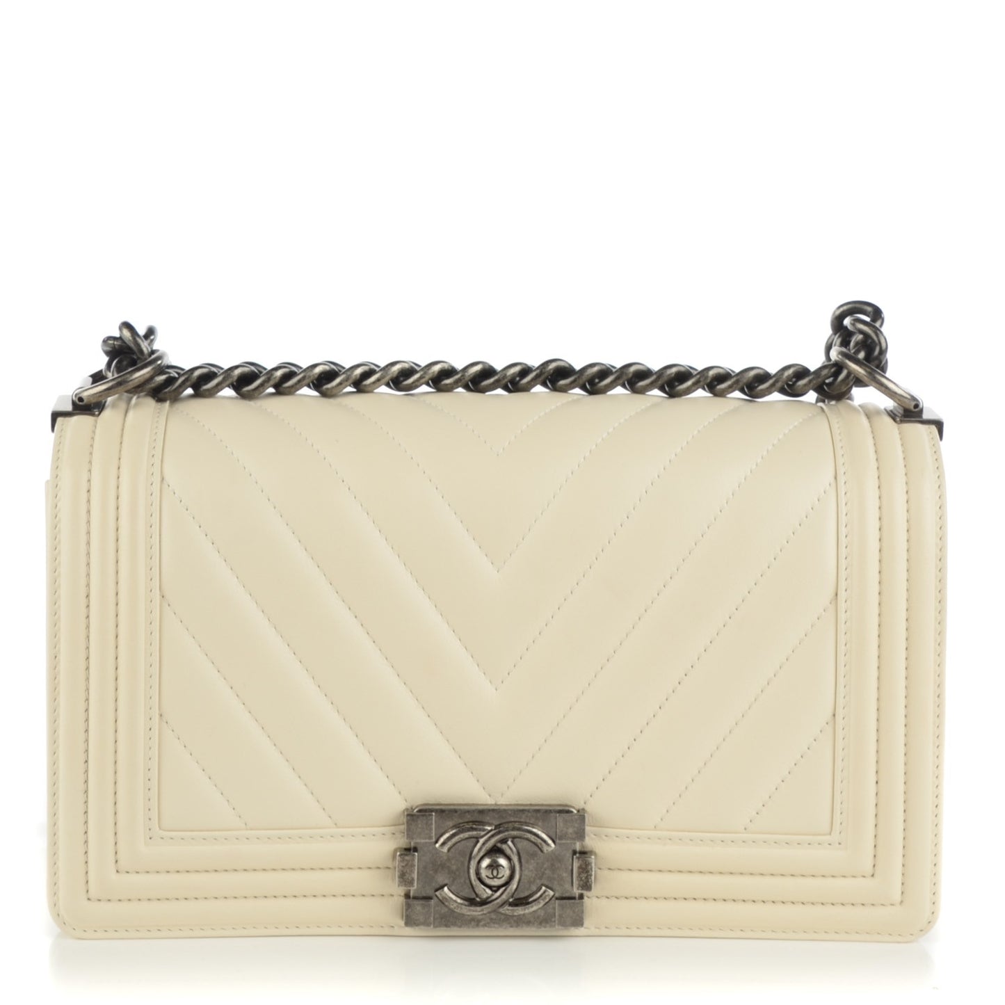 Calfskin Chevron Medium Boy Flap White