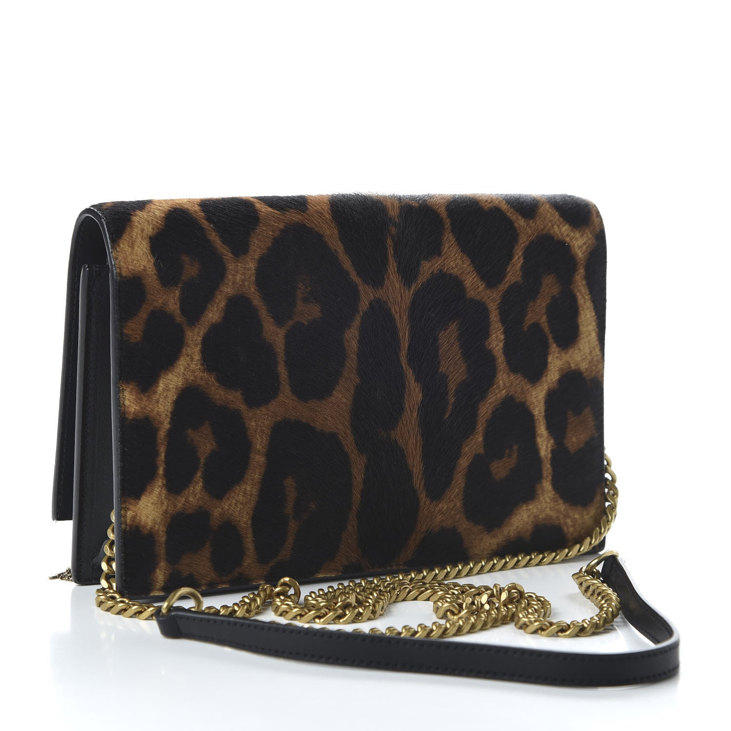 Saint Laurent Pony Hair Leopard Print Classic Monogram Kate Tassel Chain Wallet Black 3 of 9