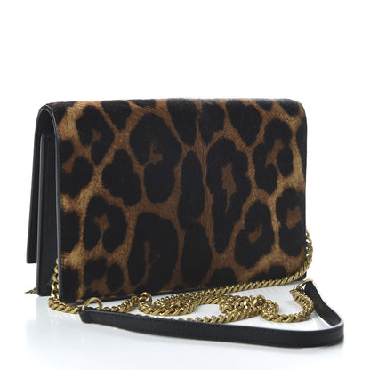 Saint Laurent Pony Hair Leopard Print Classic Monogram Kate Tassel Chain Wallet Black 3 of 9