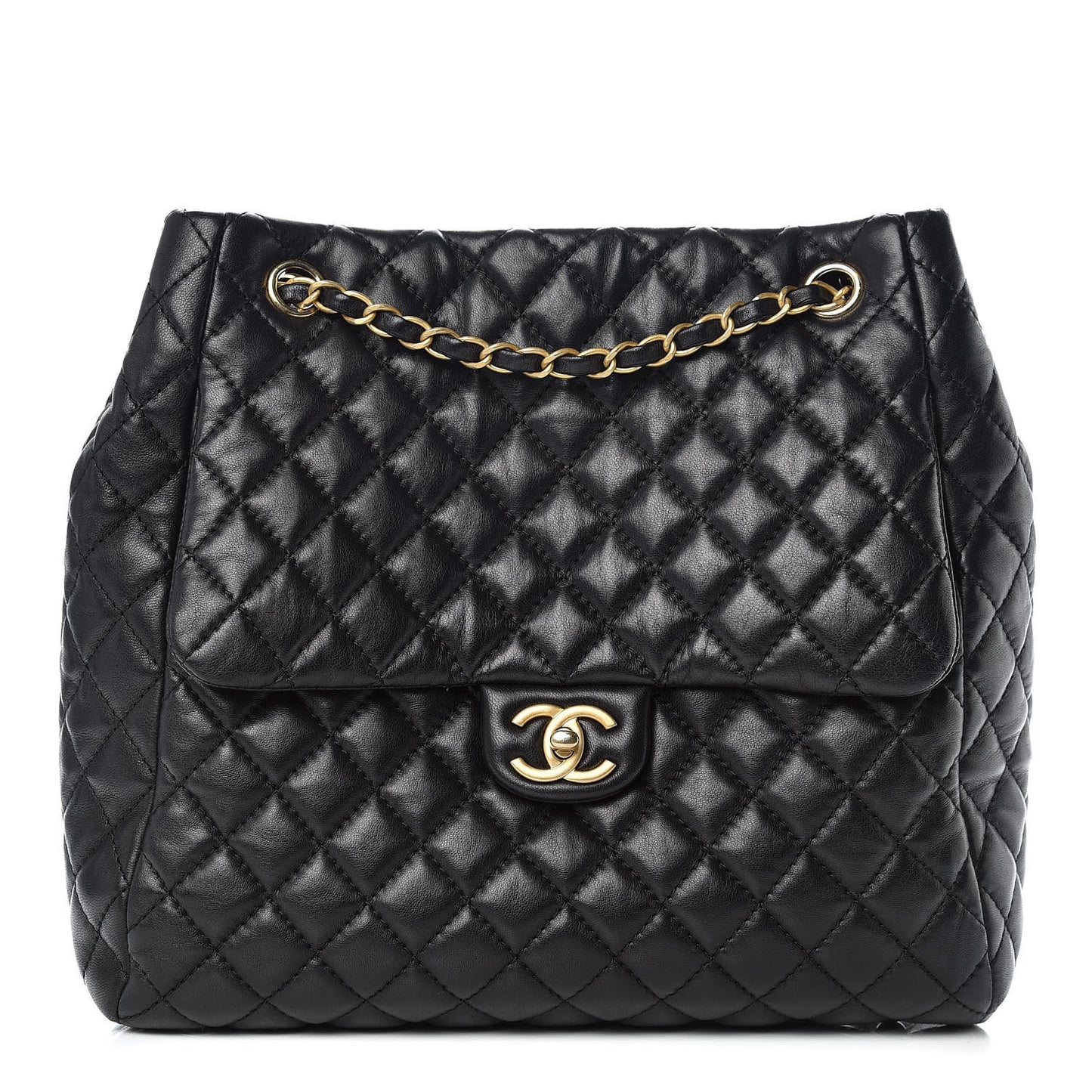 Lambskin Quilted Large Fluffy CC Shopping Tote Black