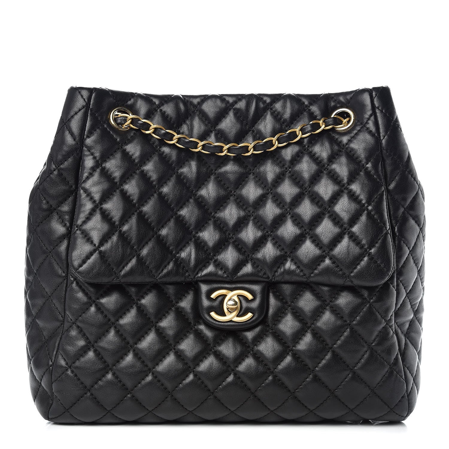 Chanel Lambskin Quilted Large Fluffy CC Shopping Tote Black 1 of 12