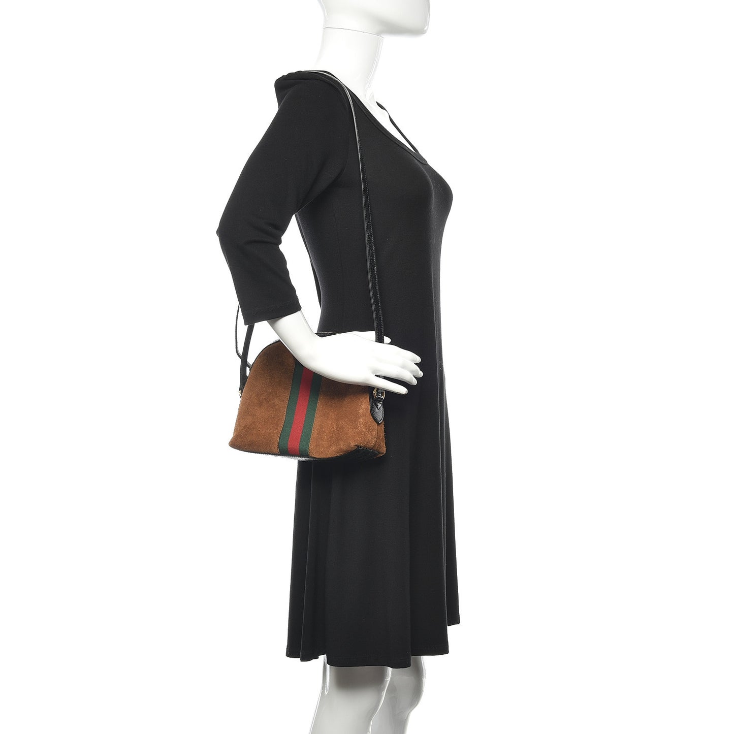 Suede Patent Web Small Ophidia Dome Shoulder Bag Nocciola Black