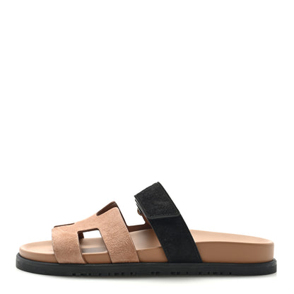 Hermes Suede Goatskin Womens Chypre Sandals 38 Rose Perle Black 1 of 9