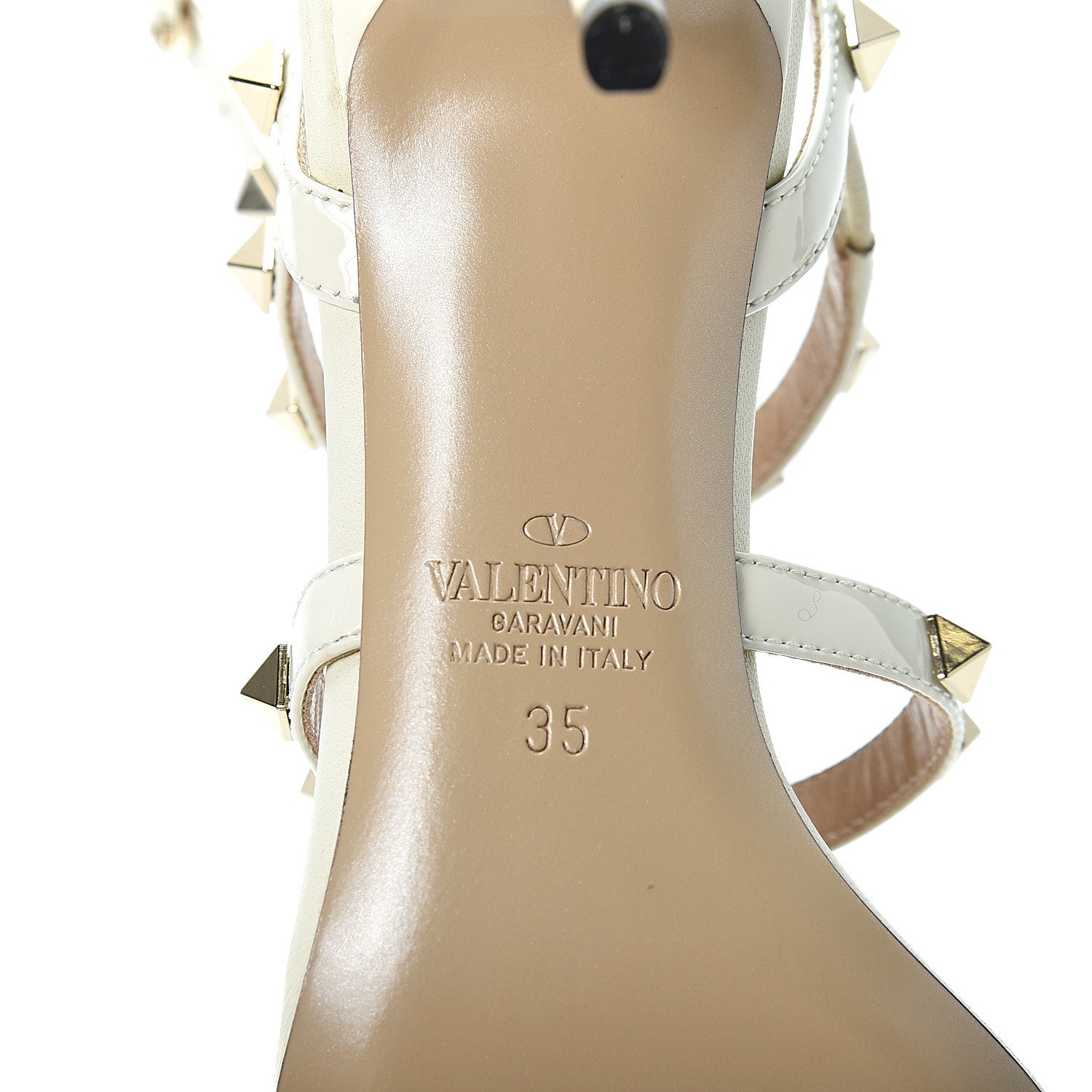 Valentino Garavani Patent Rockstud Gladiator Mid-Heel Sandals 35 Ivory 7 of 9