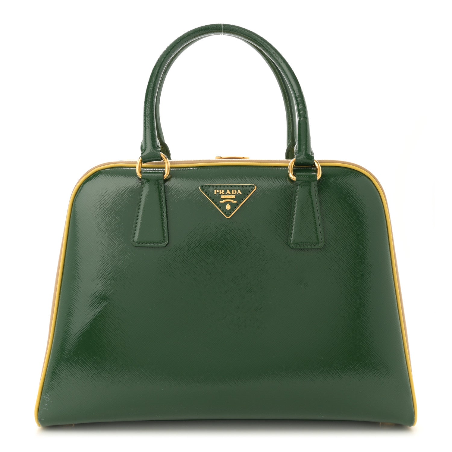 Prada Saffiano Vernice Pyramid Bag Larice Sabbia 1 of 14