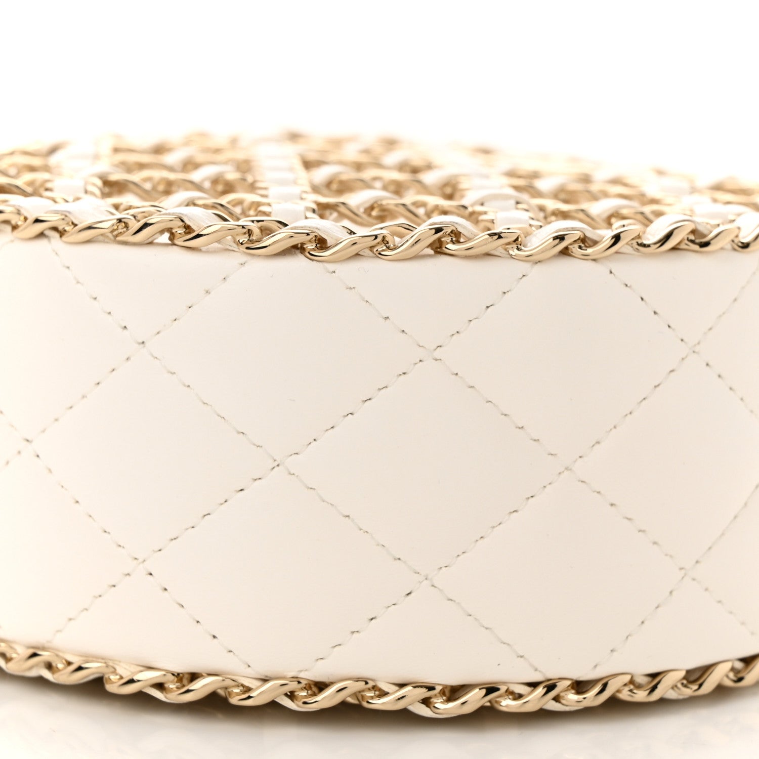 Chanel Lambskin Quilted Round Caged Chain Around Crossbody White 10 of 10