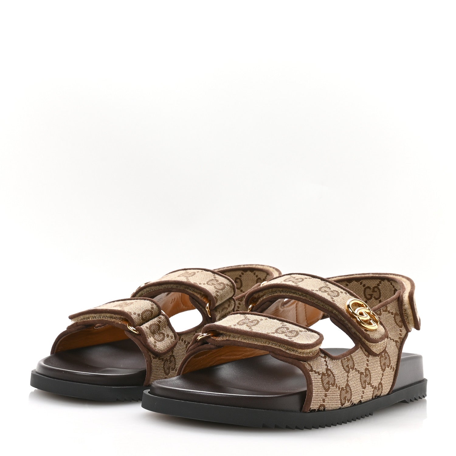 Gucci GG Monogram Lavaredo Eco Fabric Womens Slide Sandals With Straps 39 Beige Ebony Light Brown 4 of 9