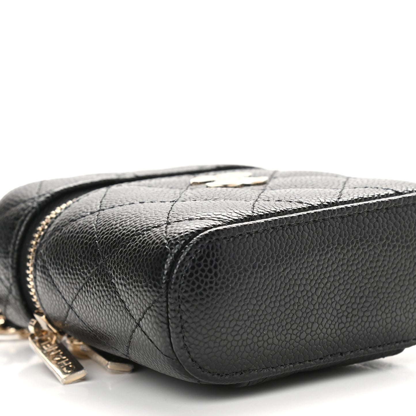 Caviar Quilted Small Handle With Care Vanity Case With Chain Black