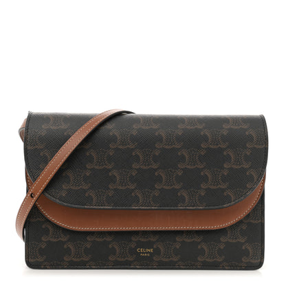 Celine Triomphe Canvas Lambskin Wallet On Strap Tan 1 of 17